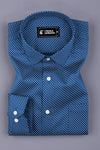 Indigo Blue With White Printed Satin Cotton Shirt