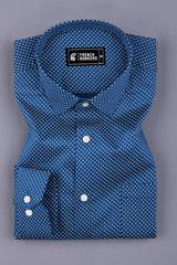 Indigo Blue With White Printed Satin Cotton Shirt