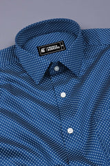 Indigo Blue With White Printed Satin Cotton Shirt