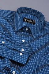 Indigo Blue With White Printed Satin Cotton Shirt