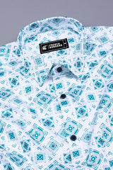 White With Blue Square Printed Shirt