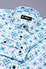 White With Blue Square Printed Shirt