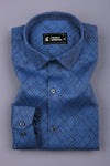 Smart Navy blue With Angled Grid Printed Cotton Shirt