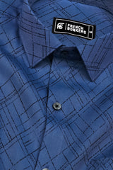 Smart Navy blue With Angled Grid Printed Cotton Shirt