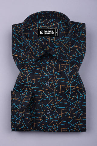 Deep Navy blue Geometrical Printed Cotton shirt