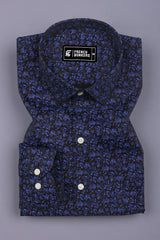 Abstract Blue Floral Pattern Cotton Shirt