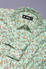 Mint Green Vintage Floral Pattern Cotton Shirt