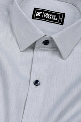 Soft Grey Woven Texture Solid Cotton Shirt