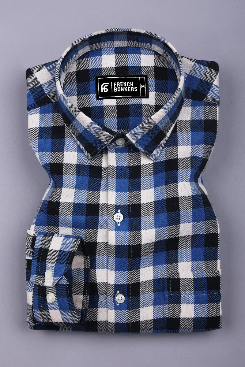 Ingrid Blue Herringbone Check Shirt for Men – Hamercop
