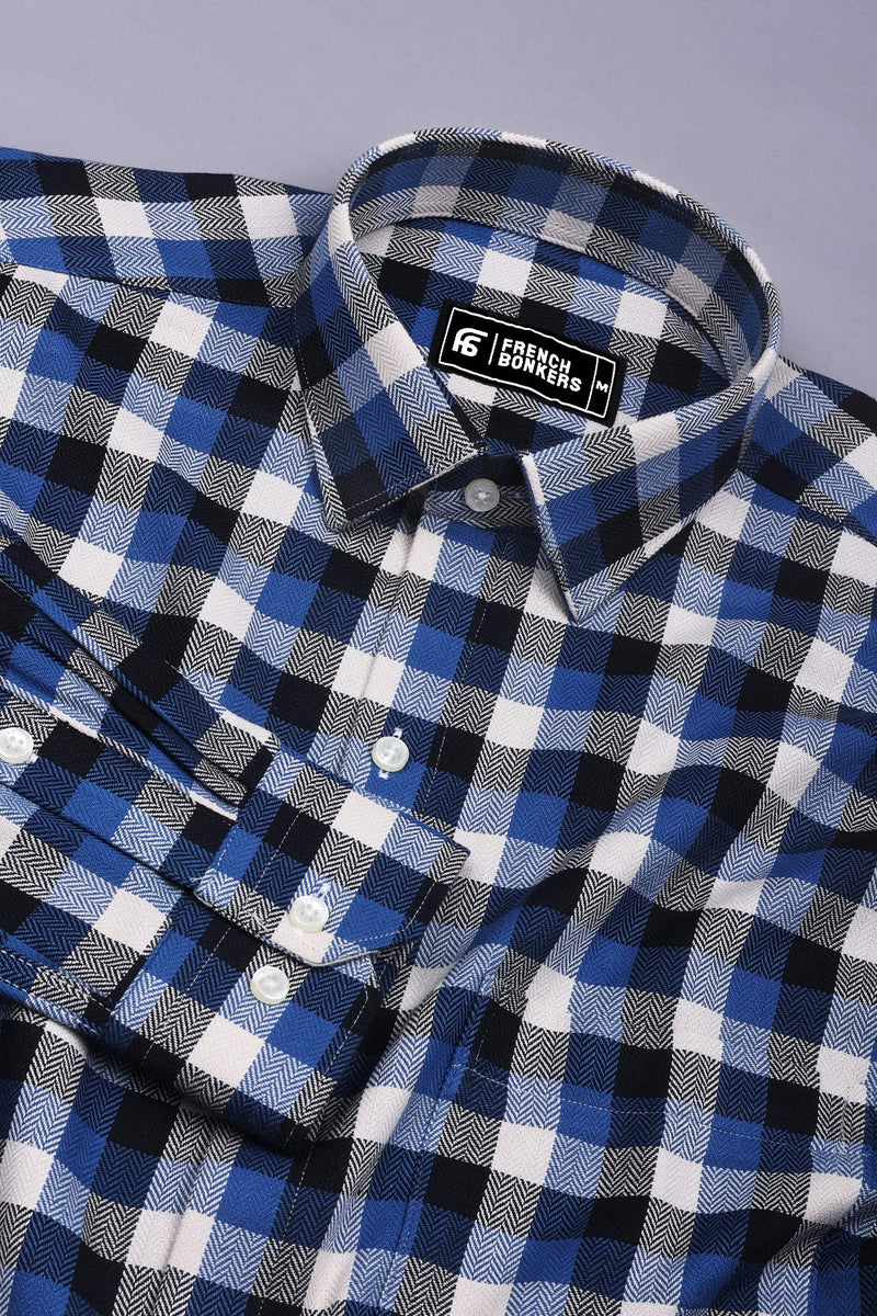 Ingrid Blue Herringbone Check Shirt for Men – Hamercop