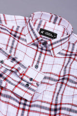 Caramine White with Red Windowpane Check Shirt