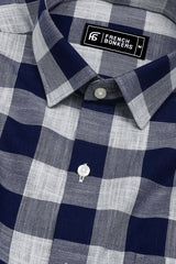 Metrix Blue Twill Texture Cotton Check Shirt