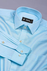 Nordic Sky Blue Rhombus Printed Cotton Shirt