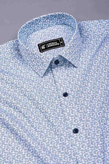 Orbit Grid Sky Blue  Printed Cotton Shirt