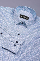 Orbit Grid Sky Blue  Printed Cotton Shirt