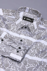 Quorra White with Black Paisley Print Cotton Shirt