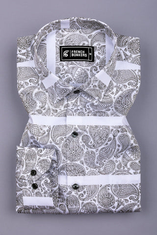 Quorra White with Black Paisley Print Cotton Shirt