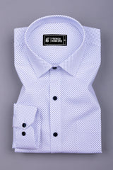 Twilight Drizzle White with Blue Printed Cotton Shirt