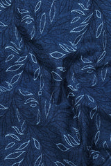 Florvyn Blue with Sky Leaf Print Cotton Shirt