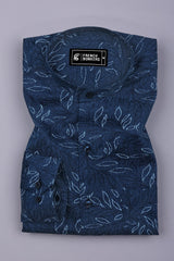 Florvyn Blue with Sky Leaf Print Cotton Shirt