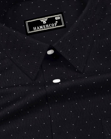 Orsen Black With White Dotted Dobby Cotton Shirt