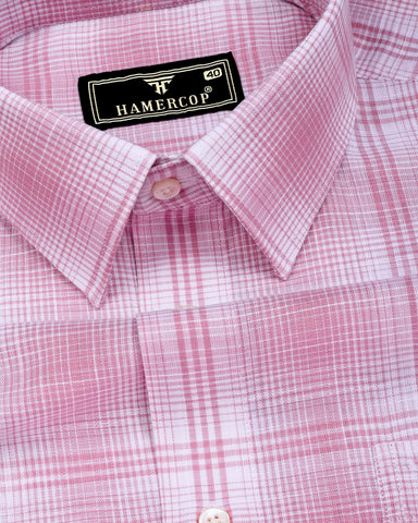 Caldor Pink With White Check Linen Cotton Shirt
