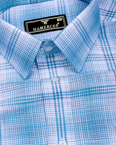 Caldor Blue With White Check Linen Cotton Shirt
