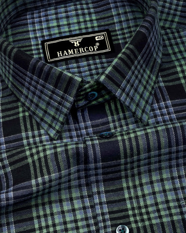 Delton Green With Black Plaid Flannel Check Cotton Shirt