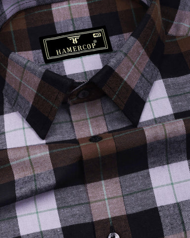 Vellon Brown With Black Plaid Flannel Check Cotton Shirt