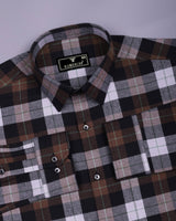 Vellon Brown With Black Plaid Flannel Check Cotton Shirt