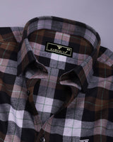 Vellon Brown With Black Plaid Flannel Check Cotton Shirt
