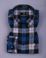 Vellon Blue With Black Plaid Flannel Check Cotton Shirt