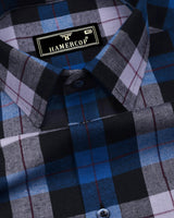 Vellon Blue With Black Plaid Flannel Check Cotton Shirt