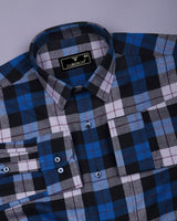 Vellon Blue With Black Plaid Flannel Check Cotton Shirt