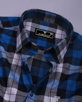 Vellon Blue With Black Plaid Flannel Check Cotton Shirt