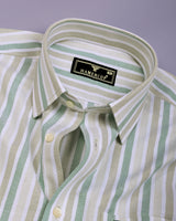 Axton Green With White Stripe Oxford Cotton Shirt