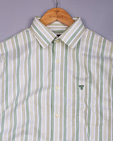 Axton Green With White Stripe Oxford Cotton Shirt