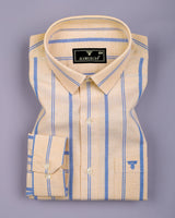 Miora Biscuit Cream With Blue Stripe Oxford Cotton Shirt