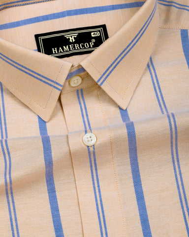 Miora Biscuit Cream With Blue Stripe Oxford Cotton Shirt