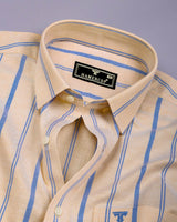 Miora Biscuit Cream With Blue Stripe Oxford Cotton Shirt