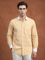 Solen Yellow With White Stripe Cotton Designer Shirt