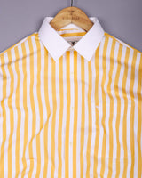 Solen Yellow With White Stripe Cotton Designer Shirt