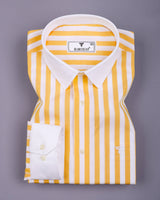 Solen Yellow With White Stripe Cotton Designer Shirt