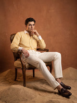 Solen Yellow With White Stripe Cotton Designer Shirt