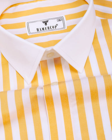 Solen Yellow With White Stripe Cotton Designer Shirt