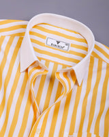 Solen Yellow With White Stripe Cotton Designer Shirt
