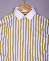 Solen Mahendi Green With White Stripe Cotton Designer Shirt