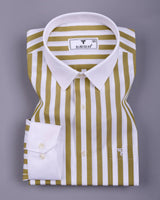 Solen Mahendi Green With White Stripe Cotton Designer Shirt