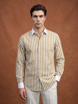 Solen Mahendi Green With White Stripe Cotton Designer Shirt