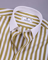 Solen Mahendi Green With White Stripe Cotton Designer Shirt